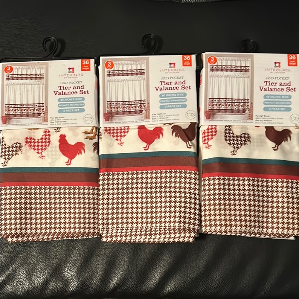NWT Rod Pocket 3 pc Tier/Valance Set (3 sets)